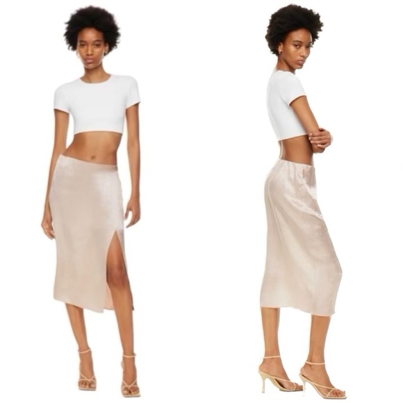 Aritzia | Babaton Eames Skirt High-Waisted Satin Slip Skirt with Slit Denude Sz0 - Picture 1 of 7